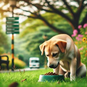 餌を食べる犬